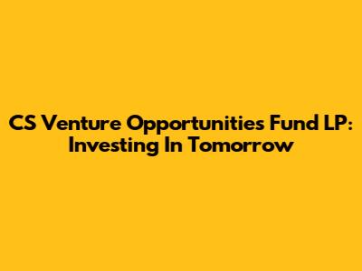 CS Venture Opportunities Fund LP: Investing In Tomorrow
